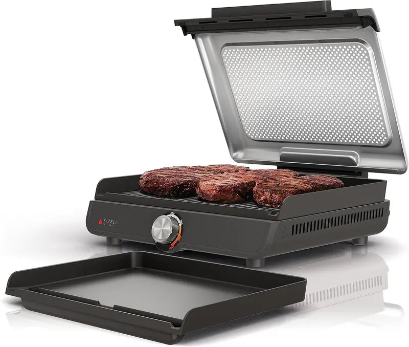 14-Inch Electric Indoor Grill &amp; Griddle ¡ª Dual-Function Cooking for Steaks, Burgers, Veggies, Pancakes, and More