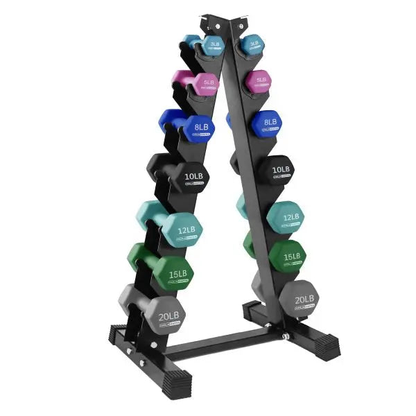 146-Lb Neoprene Dumbbell Set with Full-Body Workout Range and Heavy-Duty Storage Rack