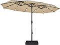 15-Foot Double-Sided Solar Patio Umbrella ¨C Rectangle Market Shade with 36 Integrated LED Lights, Crank Lift &amp; Base Included (Brown)