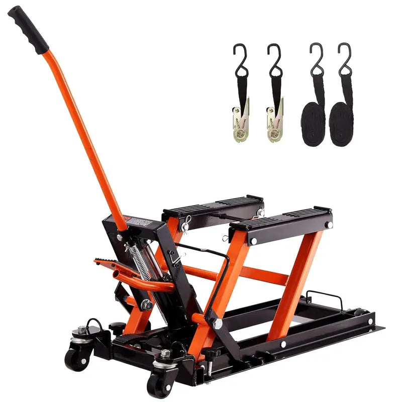 1500 LB Hydraulic Motorcycle Lift Table ¨C Scissor-Design ATV Jack with 4 Swivel Wheels &amp; Foot-Operated Hoist