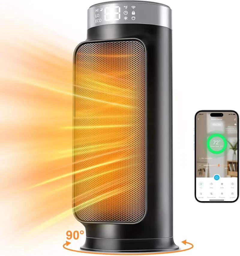 1500W Smart PTC Space Heater ¨C WiFi/App + Remote Control, Overheat &amp; Tip-Over Safety