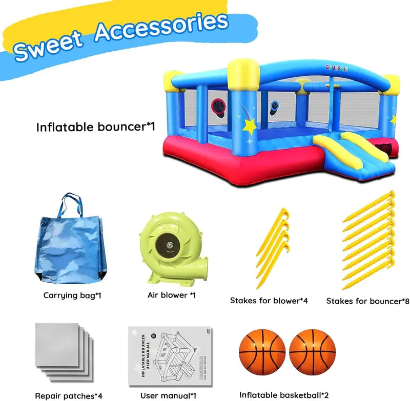 15ft x 14.8ft Inflatable Bounce House with Dual Basketball Hoops ¡ª Reinforced PVC, Holds Up to 6 Kids