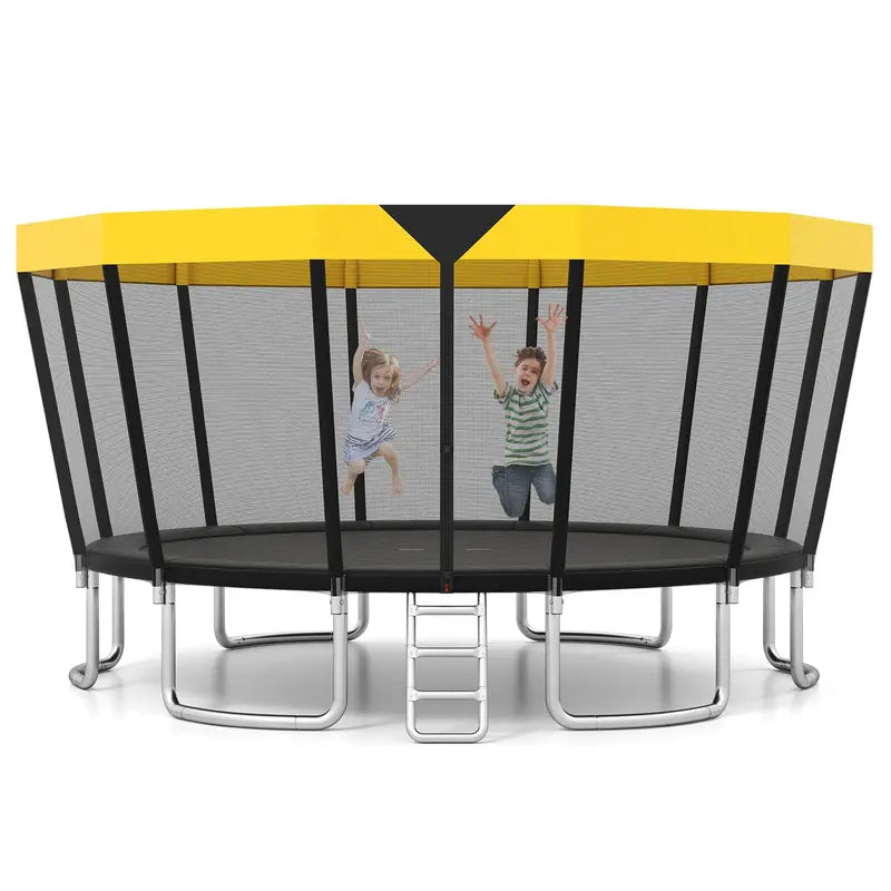 16-Foot ASTM-Certified Recreational Trampoline with Enclosure Net, Anti-Rust Frame, and Safety Ladder