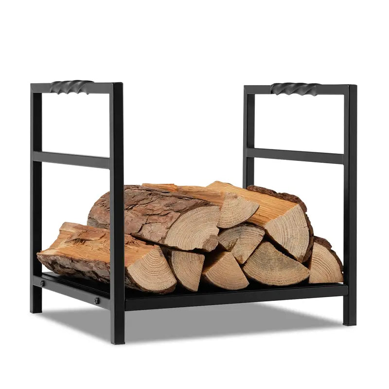 16-Inch Decorative Firewood Holder ¨C Indoor/Outdoor Log Rack with Ergonomic Handle &amp; Raised Base
