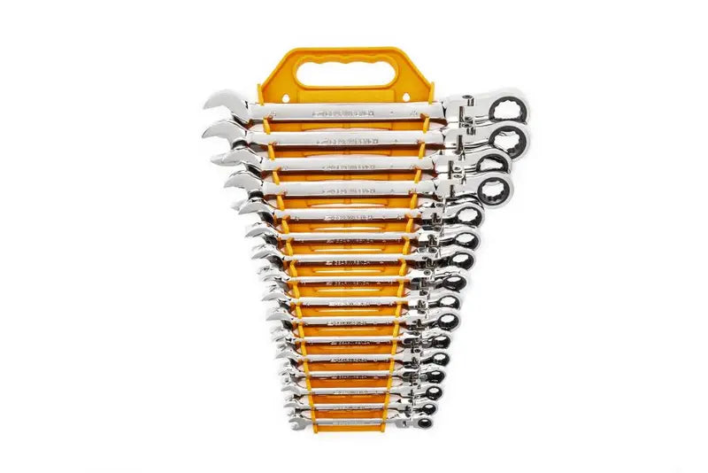16 Pc 72-Tooth 12 Point Flex Ratcheting Combination Metric Wrench Set
