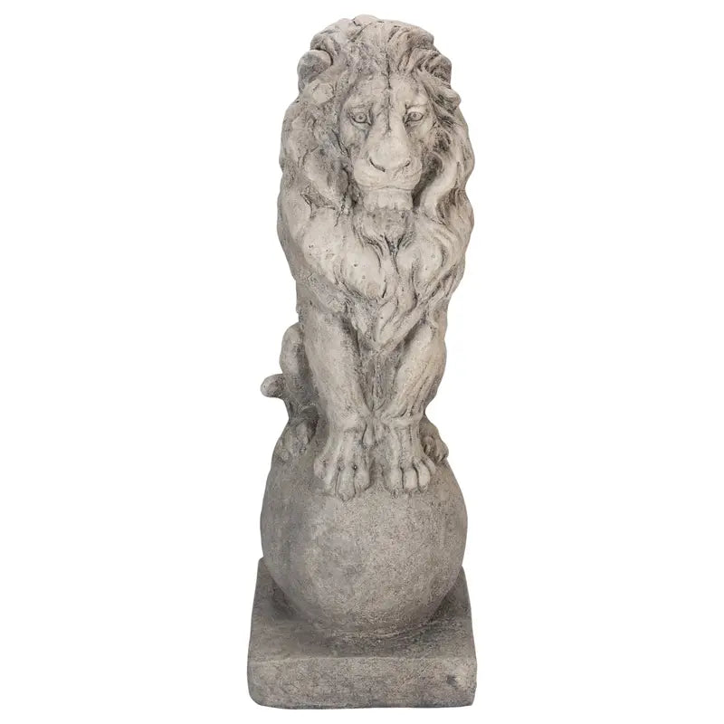 17.75″ Sitting Lion on Ball Pedestal Outdoor Garden Statue