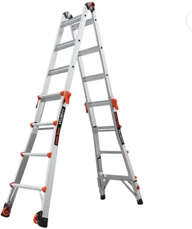 17-Foot Aluminum Multi-Position Ladder ¨C 300-Lb Capacity, 1A Duty Rating with Ratchet Leveling &amp; Mobility Wheels