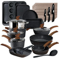 17-Piece Granite Nonstick Cookware Set ¨C Black Ceramic-Coated Pots, Pans, and Lids for Everyday Cooking