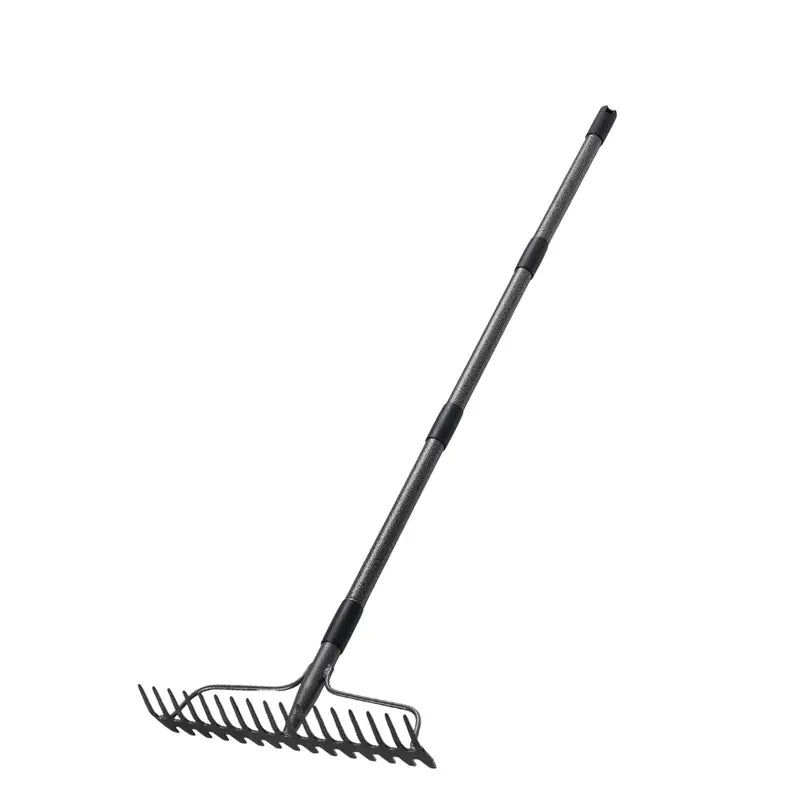 17-Tine Stainless Steel Garden Rake with Ergonomic Metal Handle