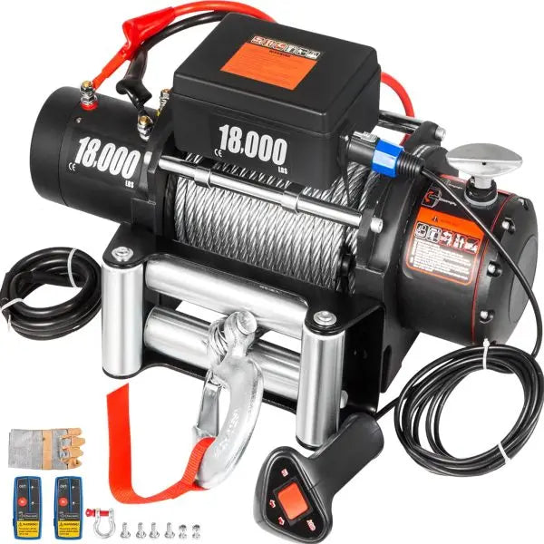 18,000-Lb Capacity 12V Electric Winch with Steel Cable ¨C Off-Road Towing Solution for ATV, UTV &amp; Trucks