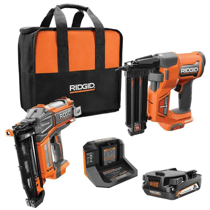 18V Brushless Cordless Nailer Combo Kit ¨C Brad &amp; Finish Nailers with Battery and Charger Included