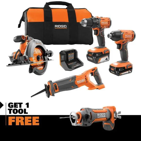 18V Cordless 4-Tool Combo Kit ¨C Includes Drywall Cut-Out Tool, Batteries, Charger, and Storage Bag