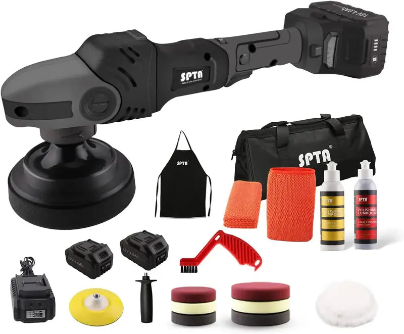 18V Cordless Rotary Buffer Polisher ¨C 4″ &amp; 5″ Variable-Speed Car Detailing Tool with Dual Batteries, Backing Plates &amp; 8-Pad Kit (6 Foam + 2 Wool)