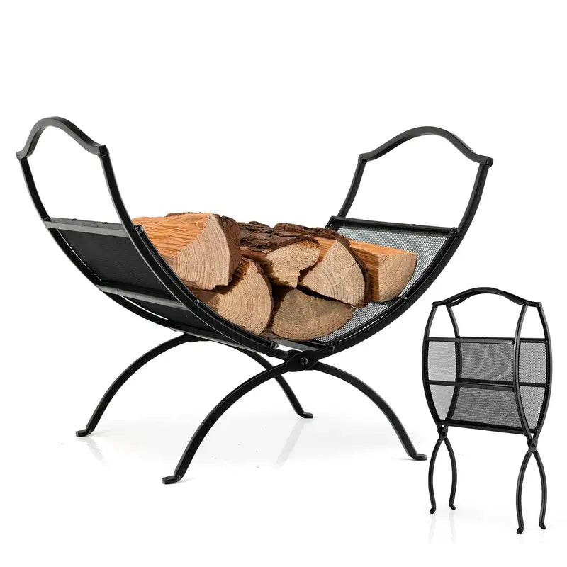 19-Inch Portable Folding Firewood Rack ¨C Sturdy Steel Fireplace Log Carrier