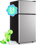2.4 Cu. Ft Black Mini Fridge ¨C Slim Double-Door Compact Refrigerator with Freezer Compartment &amp; Seven-Position Temperature Control