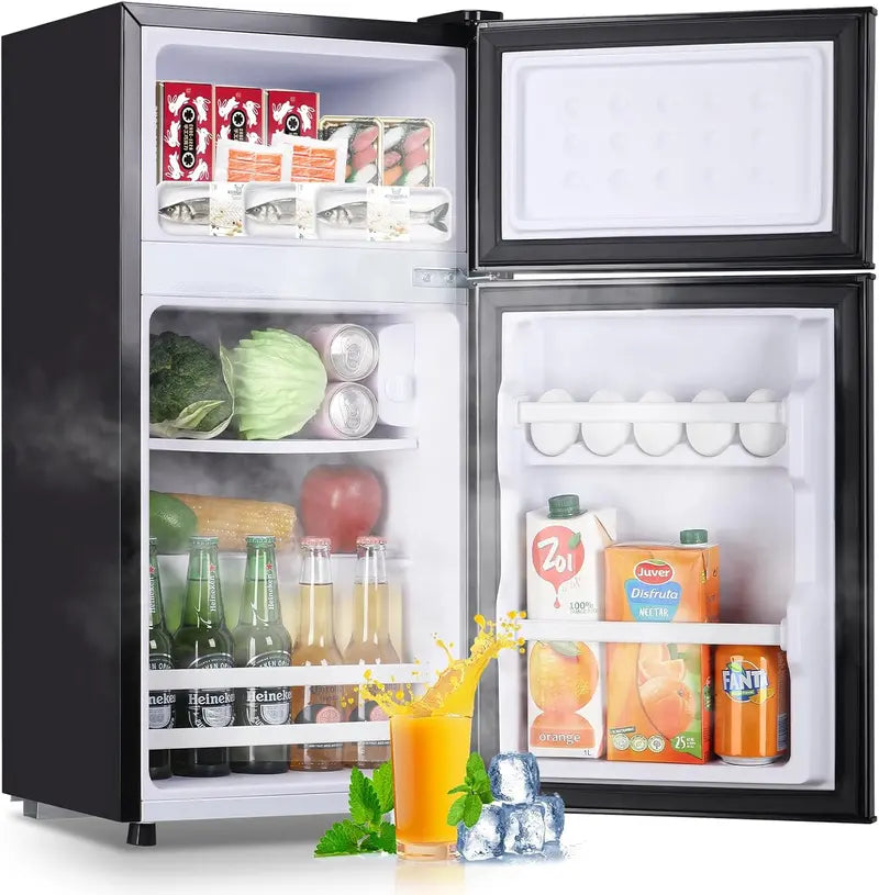 2.4 Cu. Ft Compact Mini Fridge ¨C Tiny Two-Door Refrigerator with 7-Temperature Knob for Solo Living