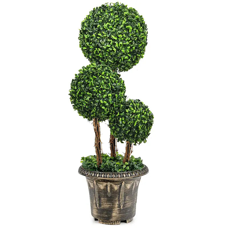 2.5-Foot or 3-Foot Triple-Ball Artificial Boxwood Topiary Tree for Decorative Use