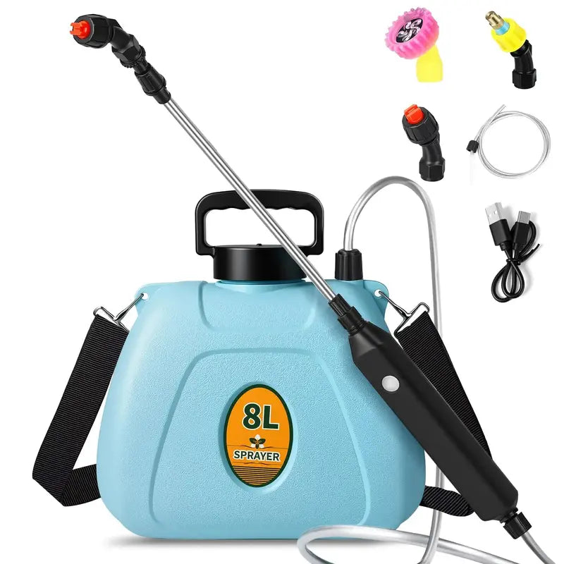 2-Gallon 3-Speed Electric Garden Sprayer ¨C Telescopic Wand, Triple-Nozzle System, USB-Rechargeable