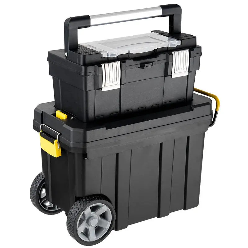 2-in-1 Rolling Tool Box ¨C Modular Plastic Organizer with Casters &amp; Multi-Compartment Storage
