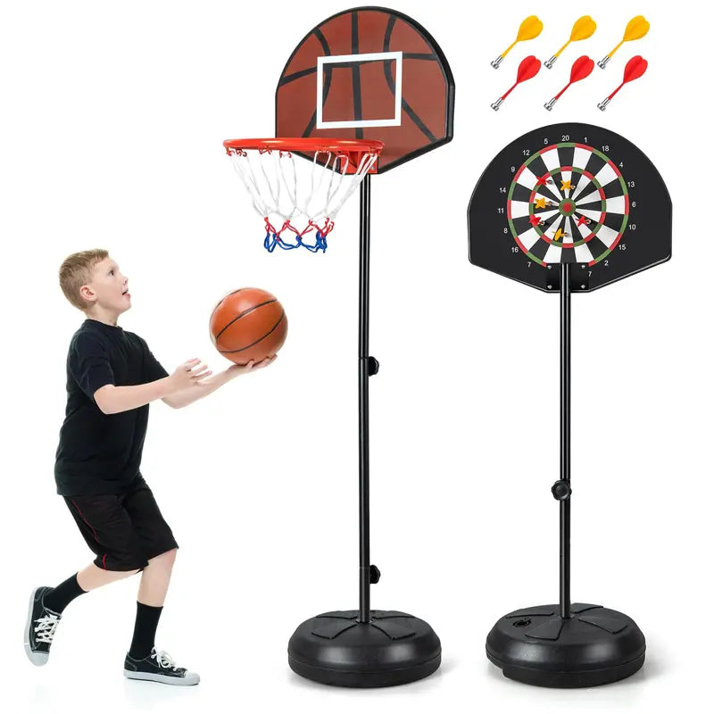 2-in-1 Toddler Basketball Hoop ¨C Adjustable Goal with Integrated Dartboard and Fillable Base
