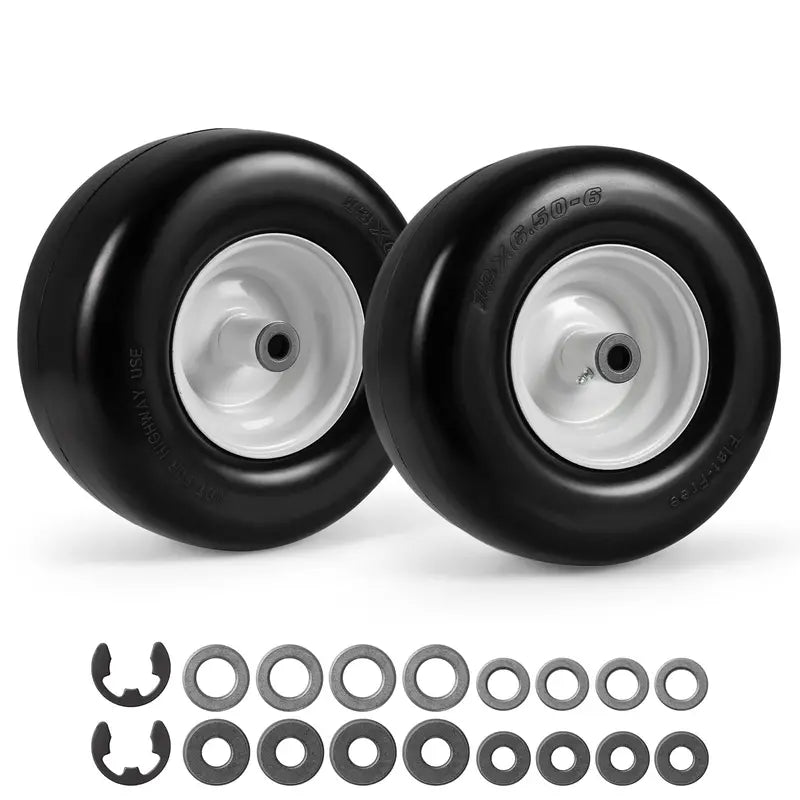 2-Pack 13 x 6.50-6 Flat-Free Tires &amp; Wheels ¨C Maintenance-Free Solid Rubber Design
