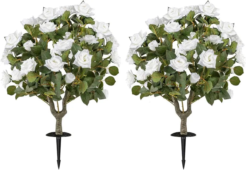 2-Pack Artificial Rose Flower Trees ¨C 31.5-Inch Tall, Ground Spikes, 18 Blooms Each