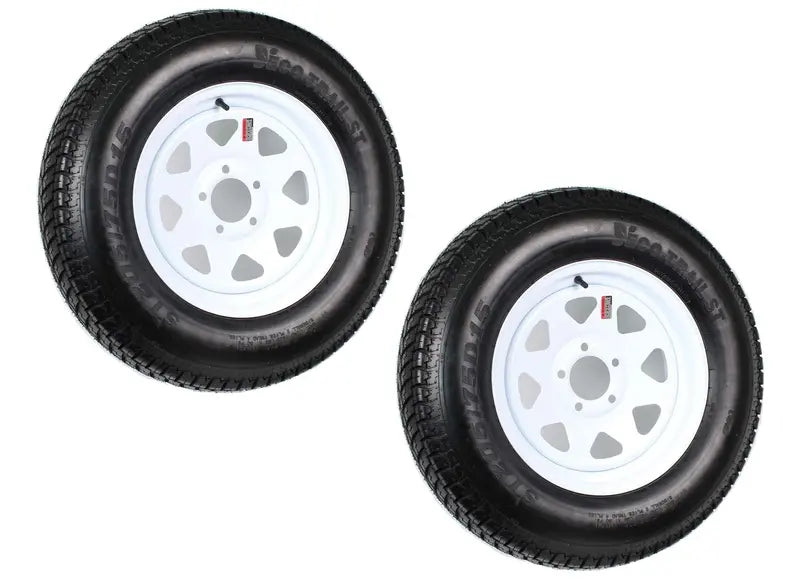 2-Pack ST205/75D15 Trailer Tires on White Spoke Rims ¨C 15″ LRC Rated (2025)