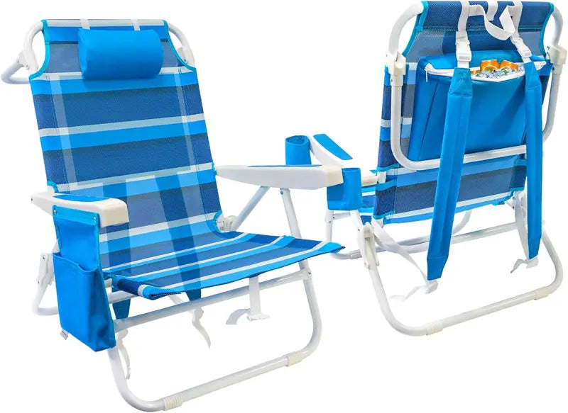 2-Pack Textilene Beach Chairs ¨C 5-Position Folding Recliners with Cooler Bag &amp; Carry Straps