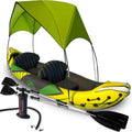 2-Person Inflatable Kayak with Removable Sun Canopy ¨C Includes Dog/Child Seat, Waterproof Phone Pouches, Adjustable Backrests, and 2024 Upgrades (Yellow-Green)