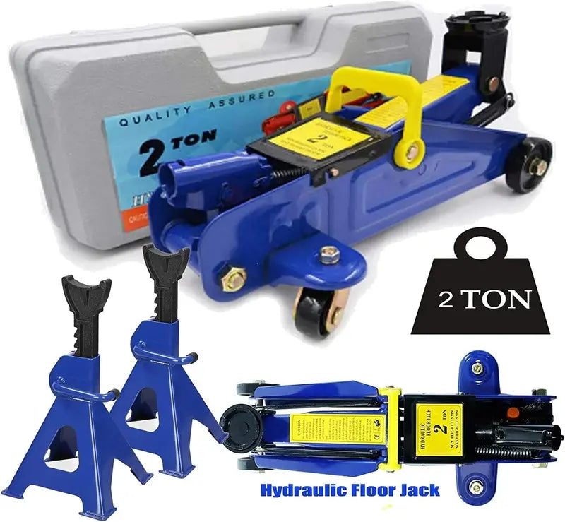 2-Ton Hydraulic Trolley Jack with Quick-Lift System ¨C Includes Two 3-Ton Axle Stands for Safe Vehicle Support