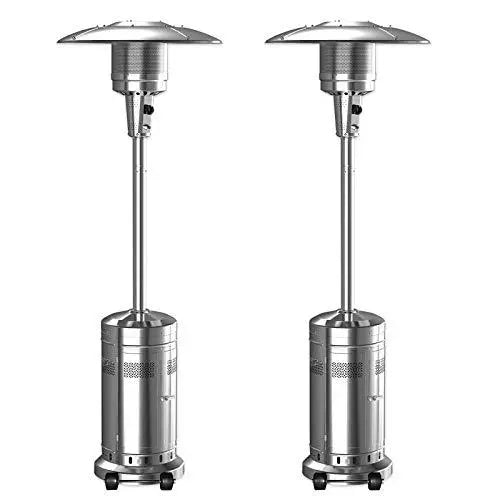 2-Unit Stainless Steel Floor-Standing Patio Heater Set ¨C 48,000 BTU Umbrella Style with Wheels (Silver)