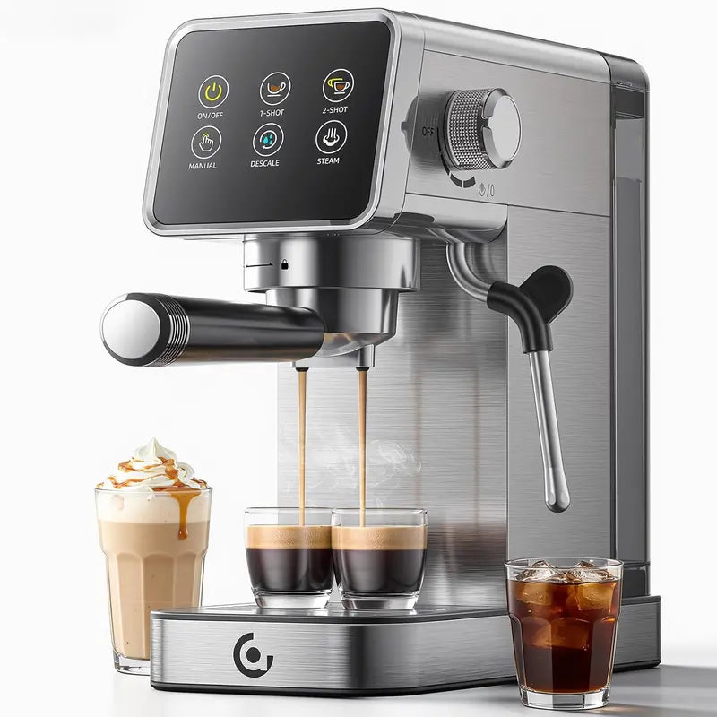 20-Bar LED Touchscreen Espresso Machine with Auto-Cleaning &amp; Integrated Milk Frother for Cappuccinos and Lattes