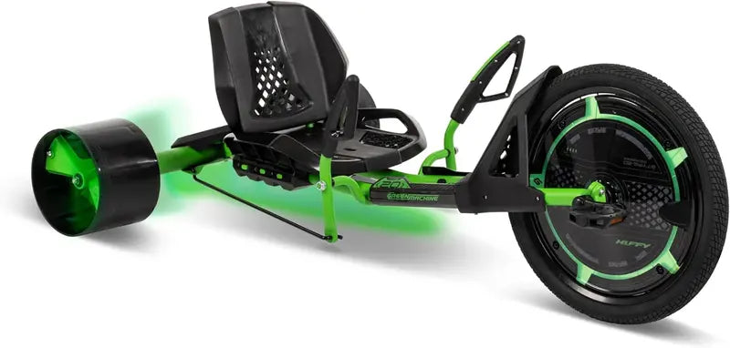 20-Inch Kids’ Drift Tricycle ¨C LED Lights, Foot Brake, Adjustable Seat &amp; Steel Frame ¨C Ideal for Ages 8+ (Green/Black)