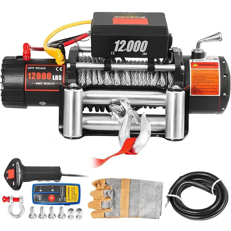 2000-Lb Electric Winch with Wireless Remote ¨C Compact 26-Meter Cable Winch for Off-Road, Marine, and Utility Use
