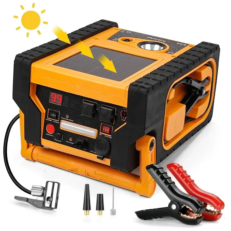 2000A Portable Jump Starter with Air Compressor ¨C Solar-Charging Power Station &amp; Tire Inflator