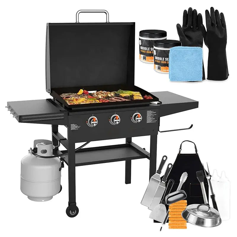 2080 XL Griddle with Hood ¨C 3-Burner Outdoor Flat Top Grill, Includes Accessories &amp; Seasoning Kit