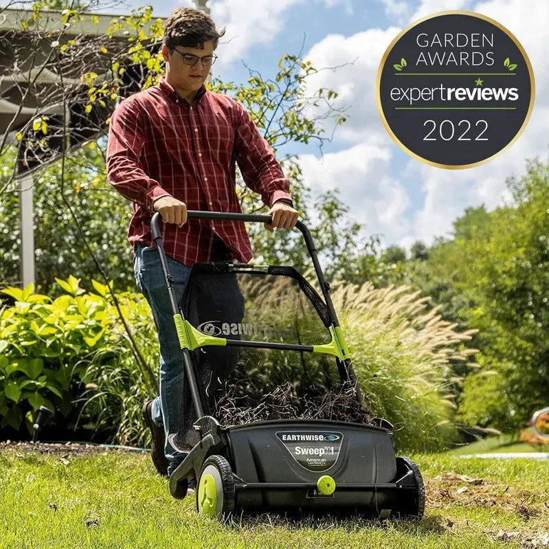 21-Inch Push Lawn Sweeper: Large Grass &amp; Debris Collector with 26-Gallon Hopper