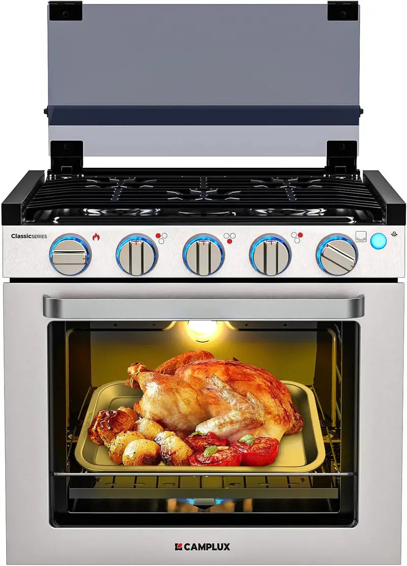 21-Inch RV Propane Stove ¨C Stainless Steel 3-Burner Cooktop with Oven, Compact for Mobile Living