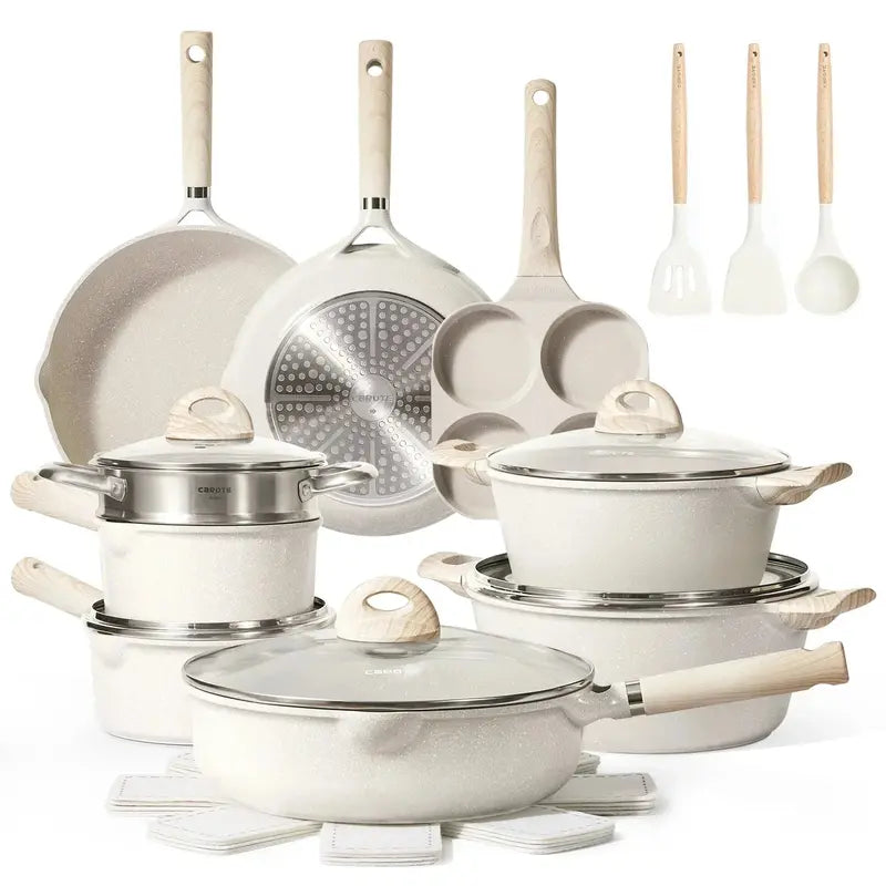 21-Piece Granite-Coated Nonstick Cookware Set ¨C Induction-Compatible, Beige Finish