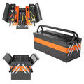 22-Inch 3-Tier Folding Metal Tool Box with 5 Removable Trays &amp; Lockable Handle