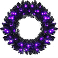 24-Inch Black Halloween Wreath ¨C Pre-Lit Artificial Decor for Indoor or Outdoor Use