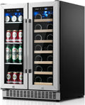 24-Inch Dual-Zone Beverage Cooler ¨C Glass-Door Fridge Holds 30 Bottles &amp; 82 Cans, Built-In or Freestanding