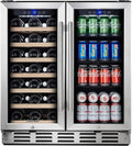 24-Inch Dual-Zone Wine Cooler ¨C 46-Bottle Stainless Steel Freestanding or Built-In Fridge with Reversible Glass Door