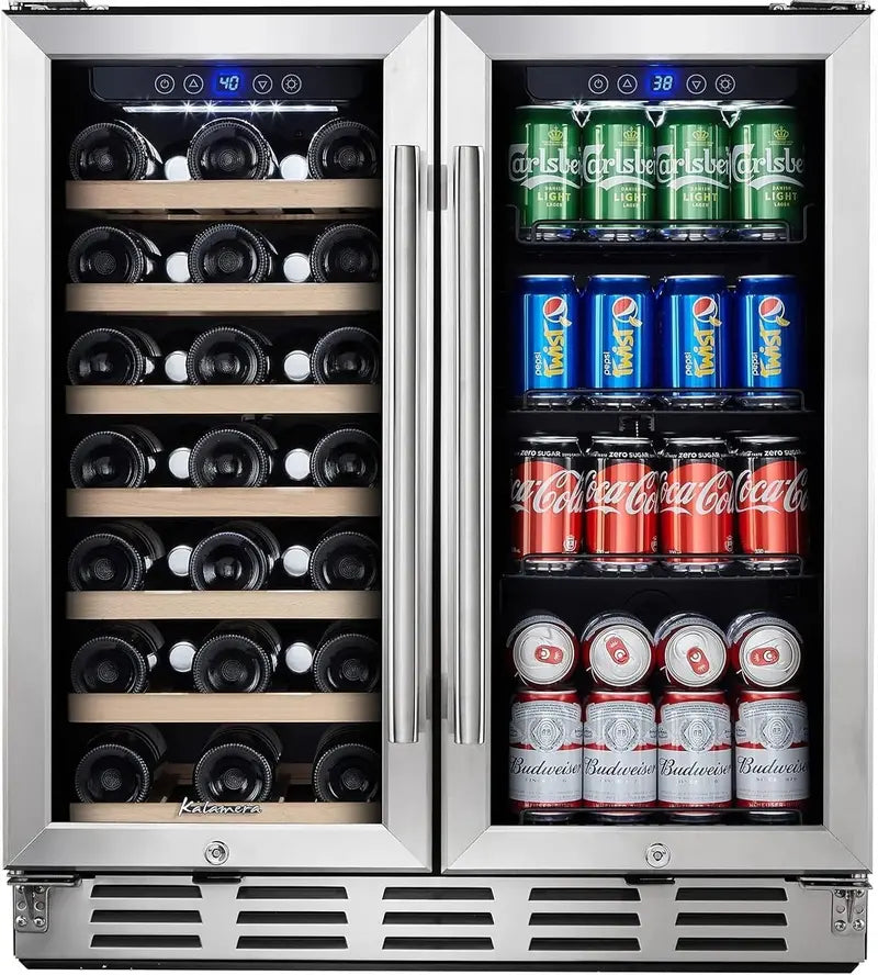 24-Inch Dual-Zone Wine Cooler ¨C 46-Bottle Stainless Steel Freestanding or Built-In Fridge with Reversible Glass Door