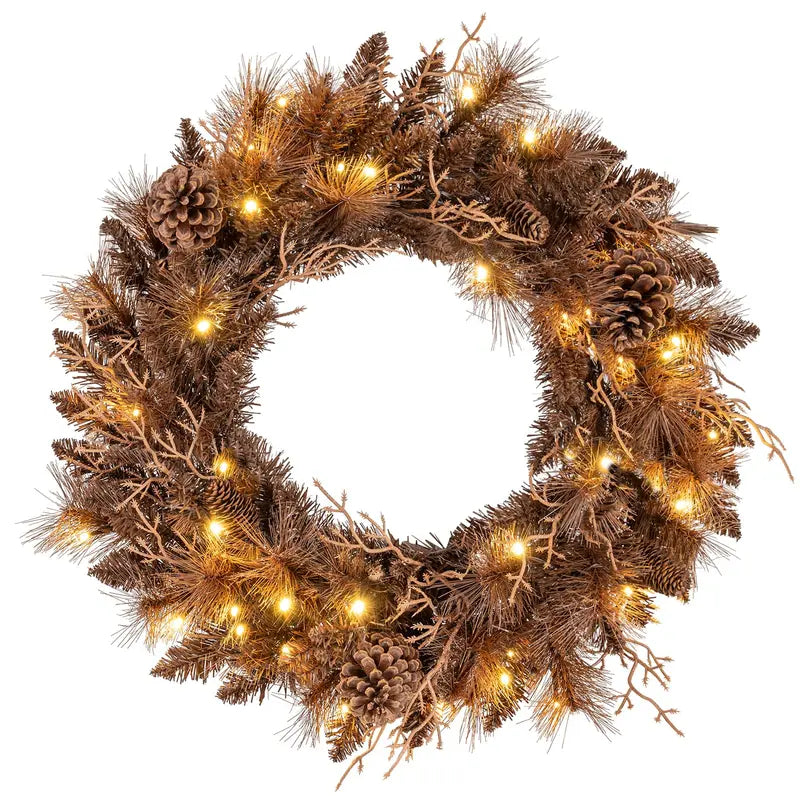 24-Inch LED Christmas Wreath ¨C Elegant Pre-Lit Holiday Ring with 105 Branch Tips &amp; Soft Glow Lighting