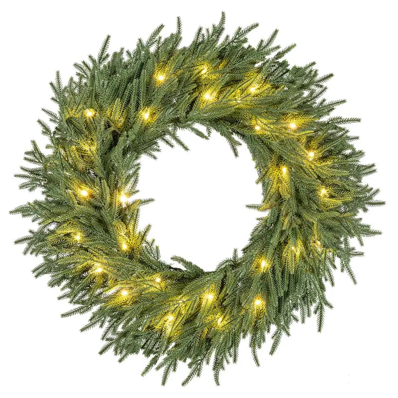 24-Inch Pre-Lit Christmas Wreath ¨C Wall or Window Decor with 108 Branch Tips &amp; 35 Warm White LEDs