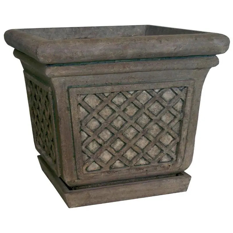 24-Inch Square Granite Stone Pot ¨C Lattice-Design Planter for Indoor or Outdoor Use