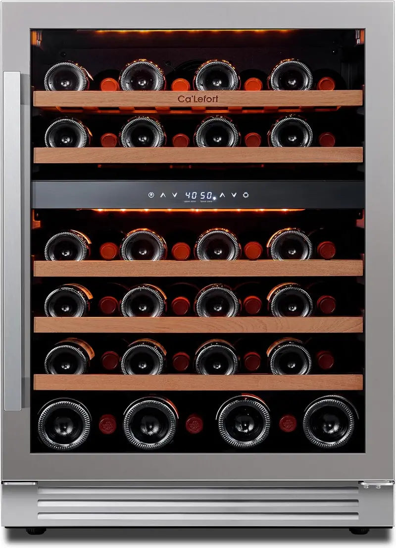 24″ Smart Dual-Zone Wine Fridge ¨C 46-Bottle Capacity, 40¡ãF¨C65¡ãF Digital Control, Low-Noise Design for Kitchen or Office