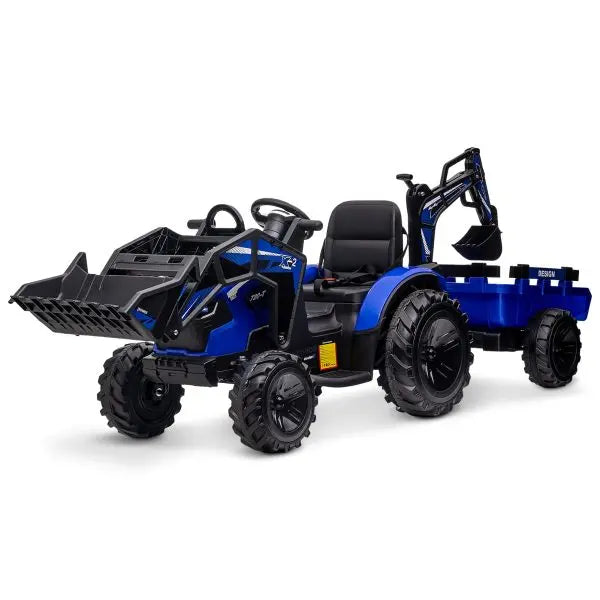 24V 3-in-1 Ride-On Tractor ¨C Excavator &amp; Bulldozer Functions, Remote Control, LED Lights, Bluetooth Audio (Blue)
