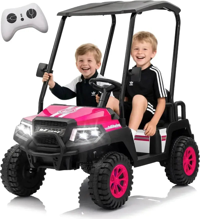 24V Kids¡¯ Golf Cart with Remote, Removable Awning &amp; 4-Wheel Spring Suspension